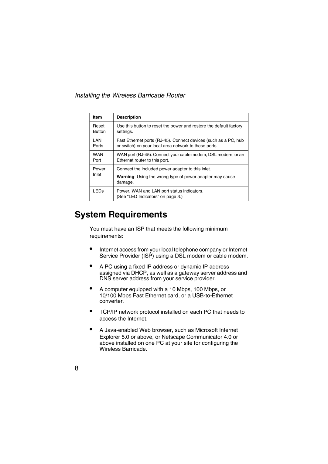 SMC Networks SMC7004VWBR V.2 manual System Requirements, Description 