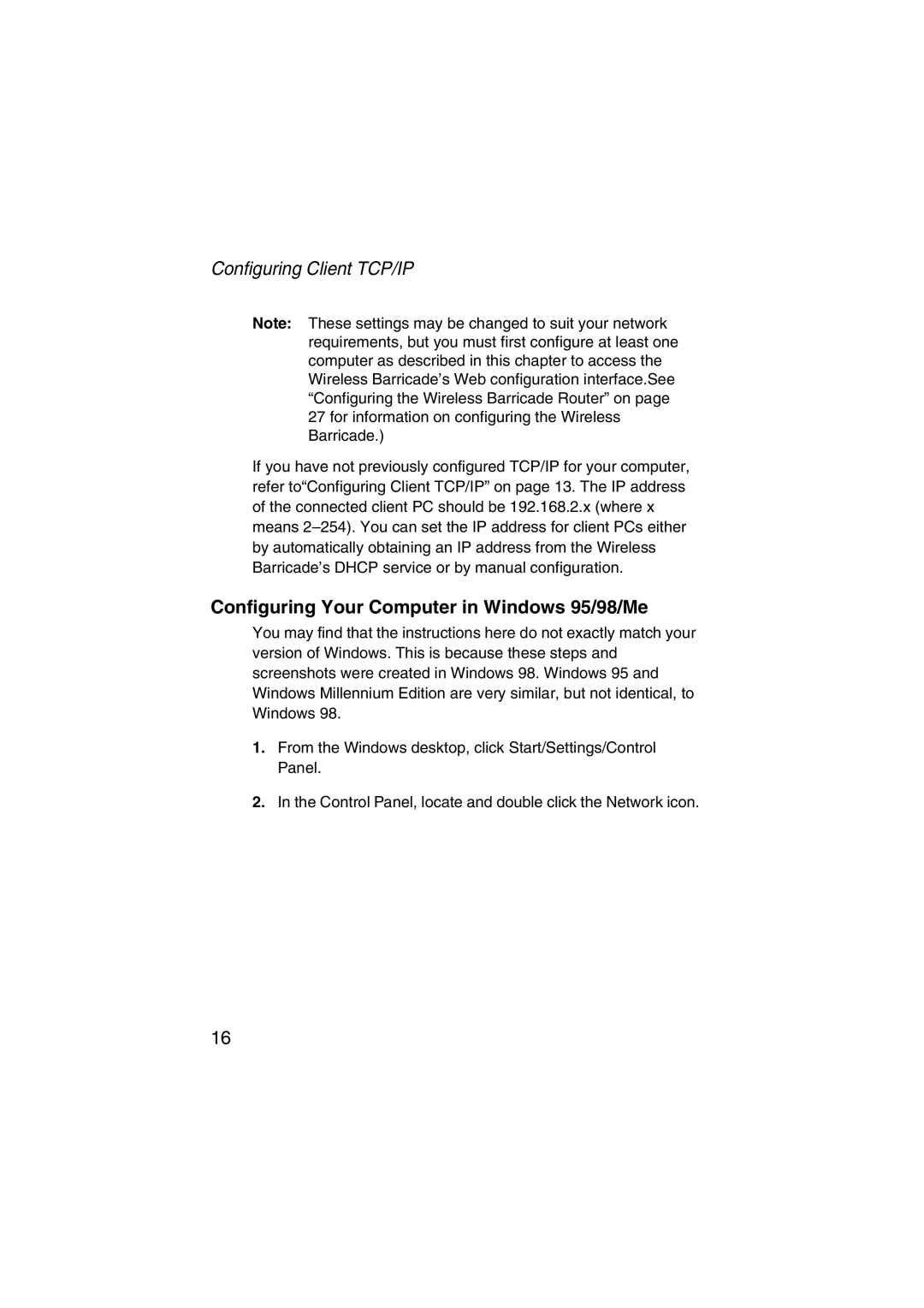 SMC Networks SMC7004VWBR V.2 manual Configuring Your Computer in Windows 95/98/Me 