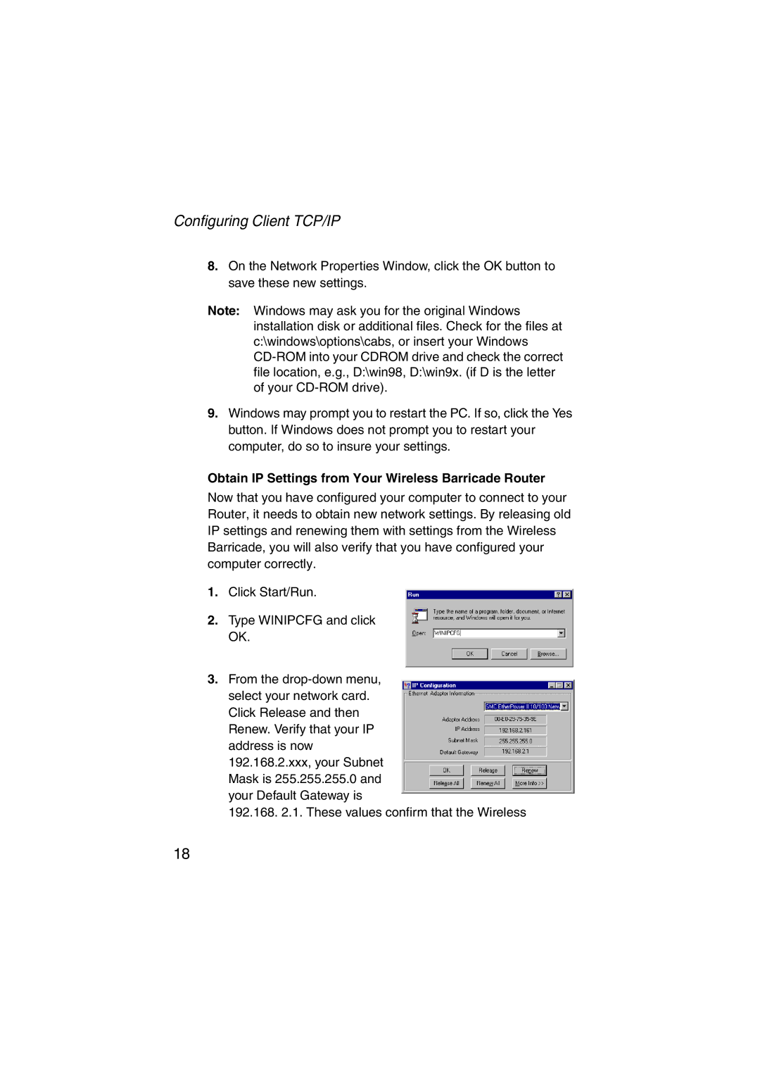 SMC Networks SMC7004VWBR V.2 manual Obtain IP Settings from Your Wireless Barricade Router 