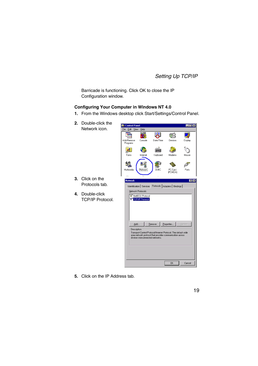 SMC Networks SMC7004VWBR V.2 manual Configuring Your Computer in Windows NT 