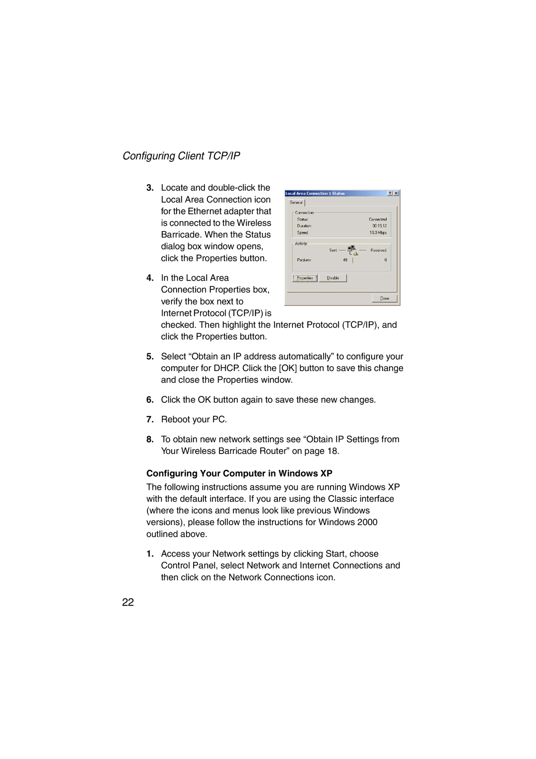 SMC Networks SMC7004VWBR V.2 manual Configuring Your Computer in Windows XP 