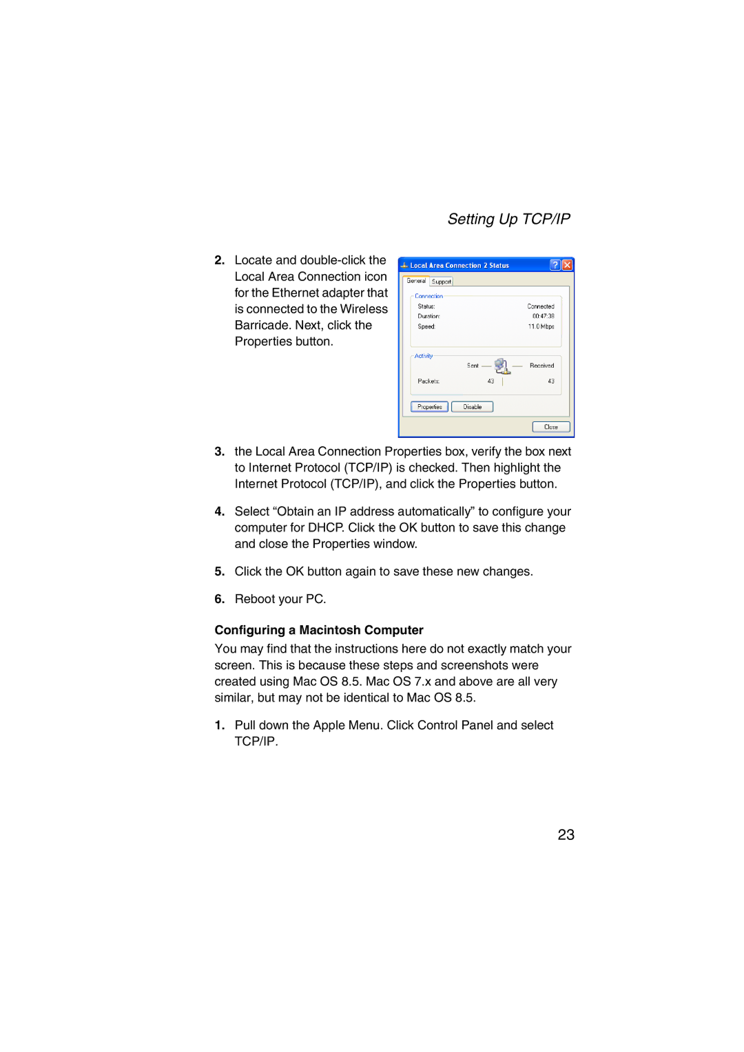 SMC Networks SMC7004VWBR V.2 manual Configuring a Macintosh Computer 