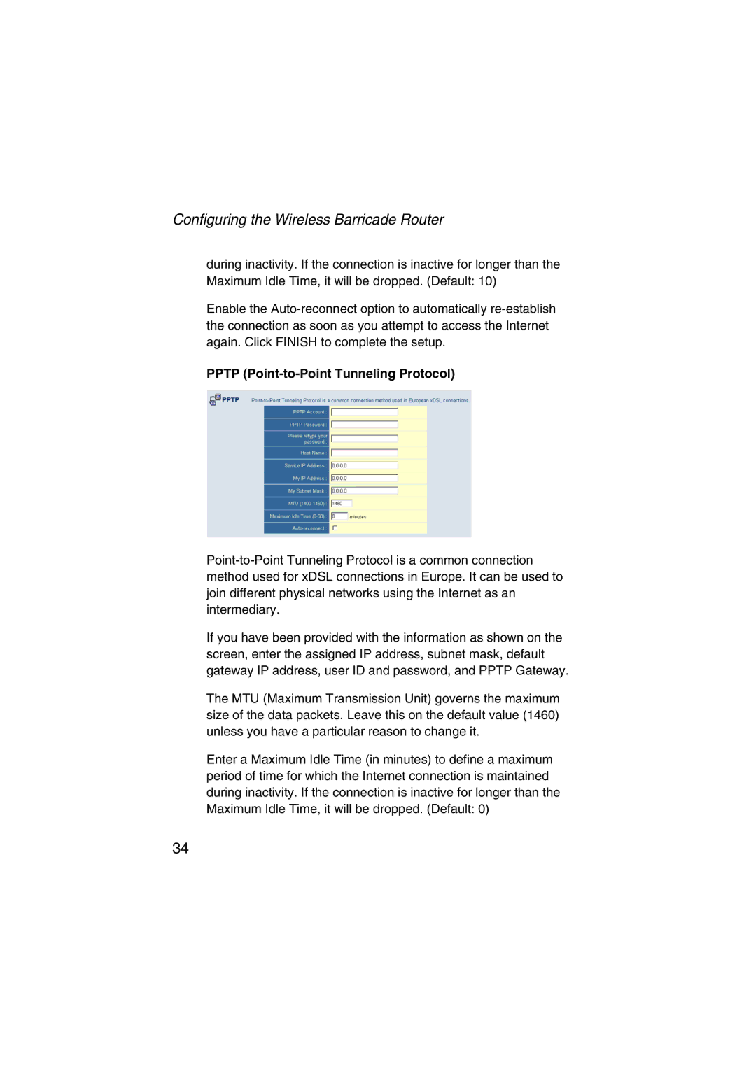 SMC Networks SMC7004VWBR V.2 manual Pptp Point-to-Point Tunneling Protocol 