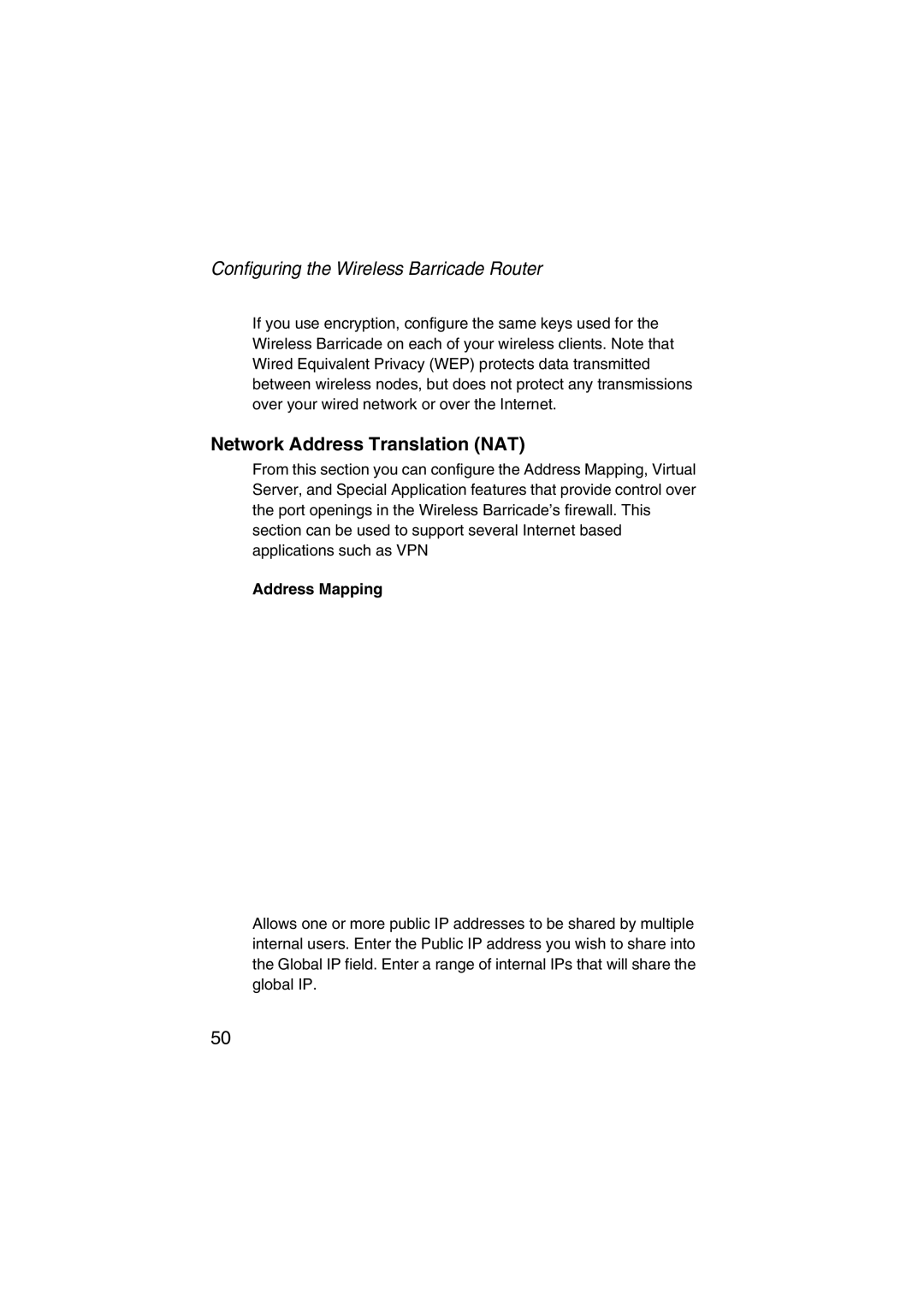 SMC Networks SMC7004VWBR V.2 manual Network Address Translation NAT, Address Mapping 