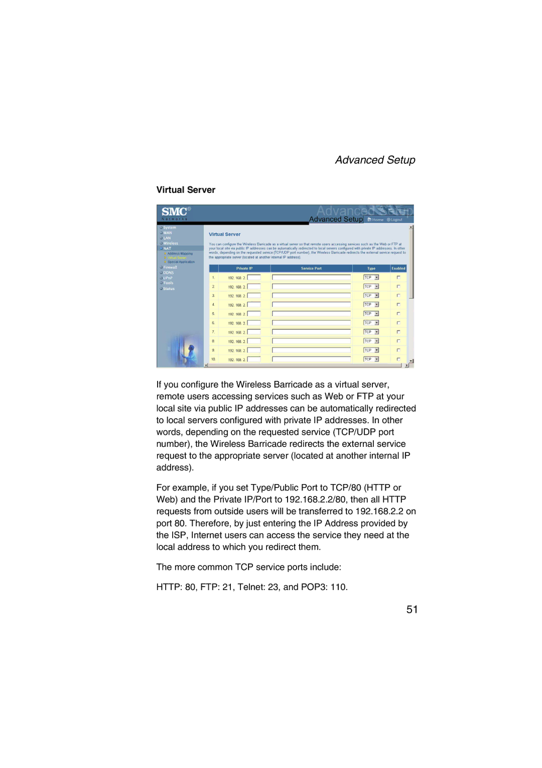 SMC Networks SMC7004VWBR V.2 manual Virtual Server 