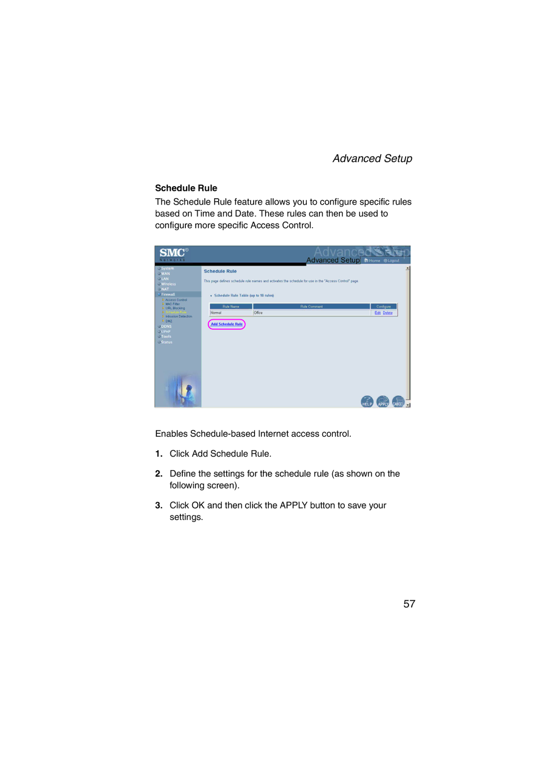 SMC Networks SMC7004VWBR V.2 manual Schedule Rule 