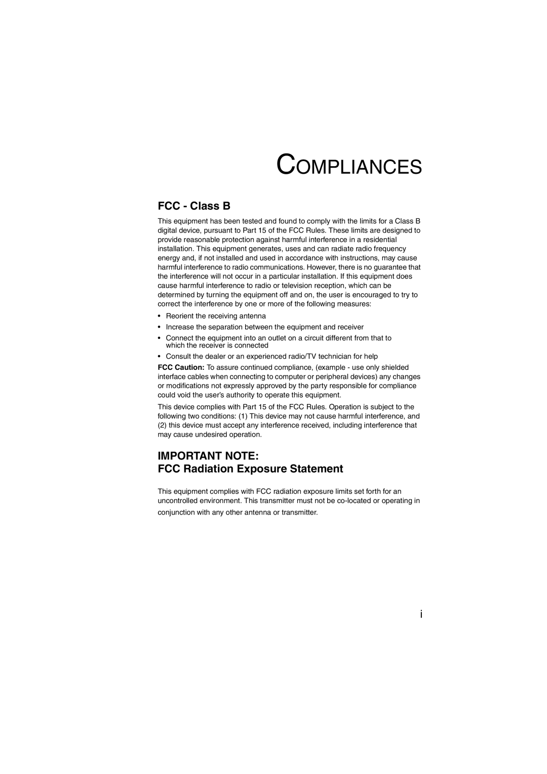 SMC Networks SMC7004VWBR V.2 manual FCC Class B, FCC Radiation Exposure Statement 