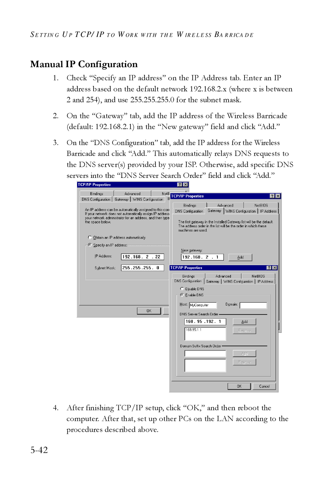 SMC Networks SMC7004VWBR manual Manual IP Configuration 