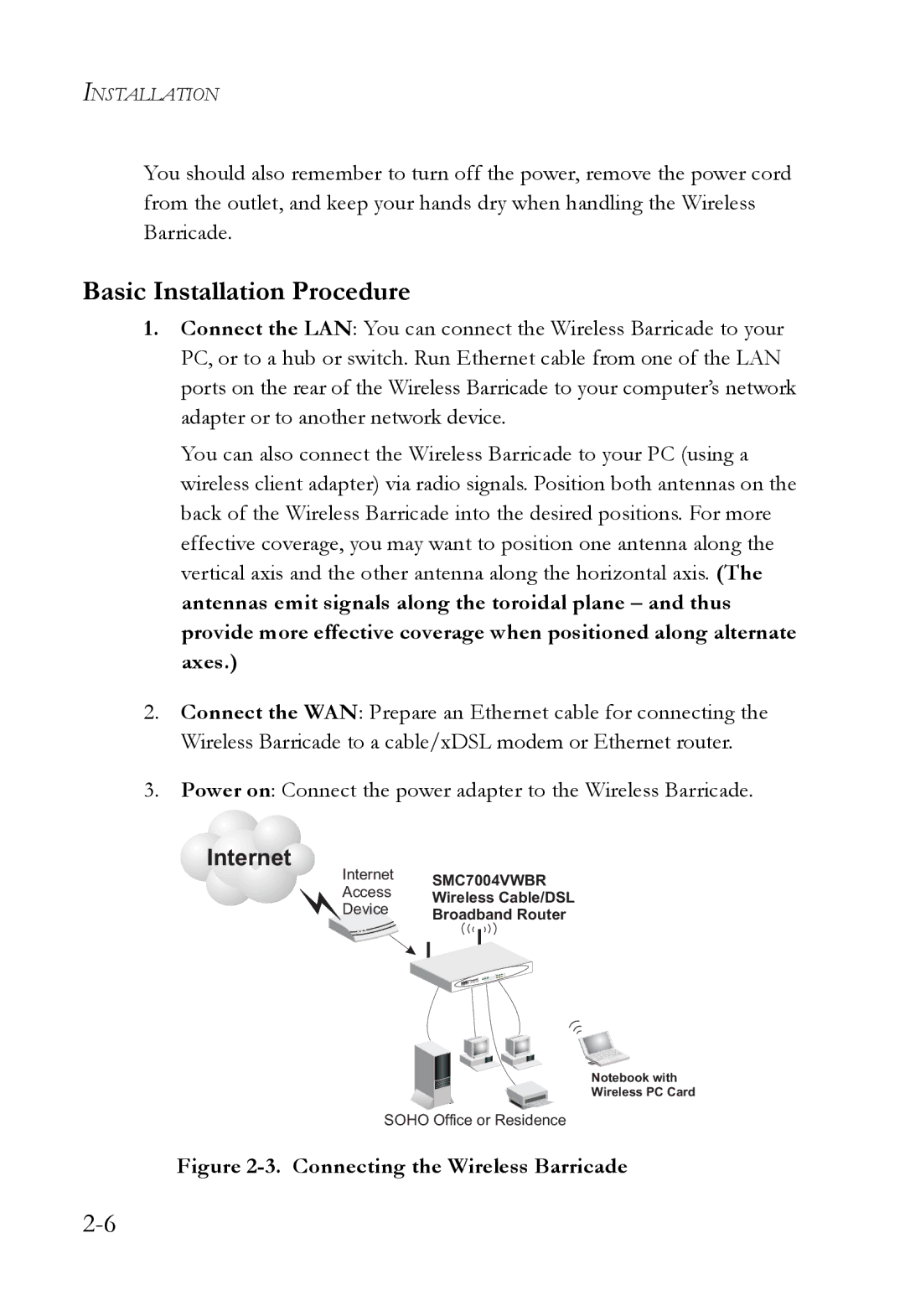 SMC Networks SMC7004VWBR manual Basic Installation Procedure, Connecting the Wireless Barricade 