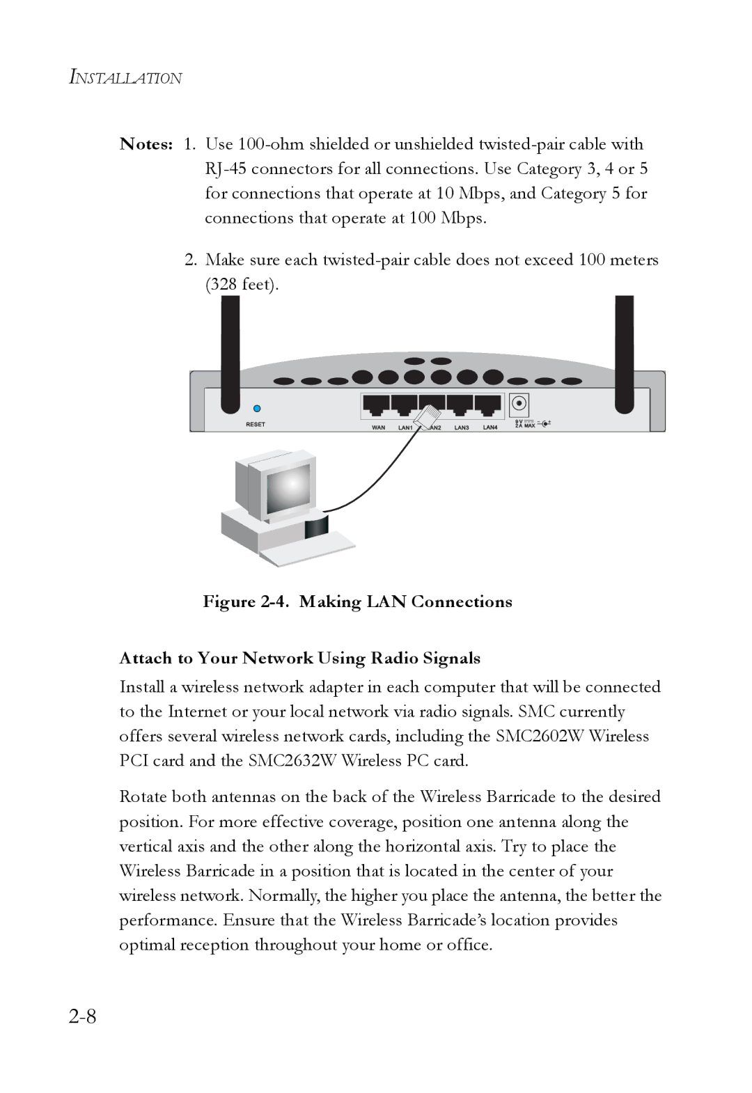 SMC Networks SMC7004VWBR manual Reset WAN LAN1 LAN3 LAN4 