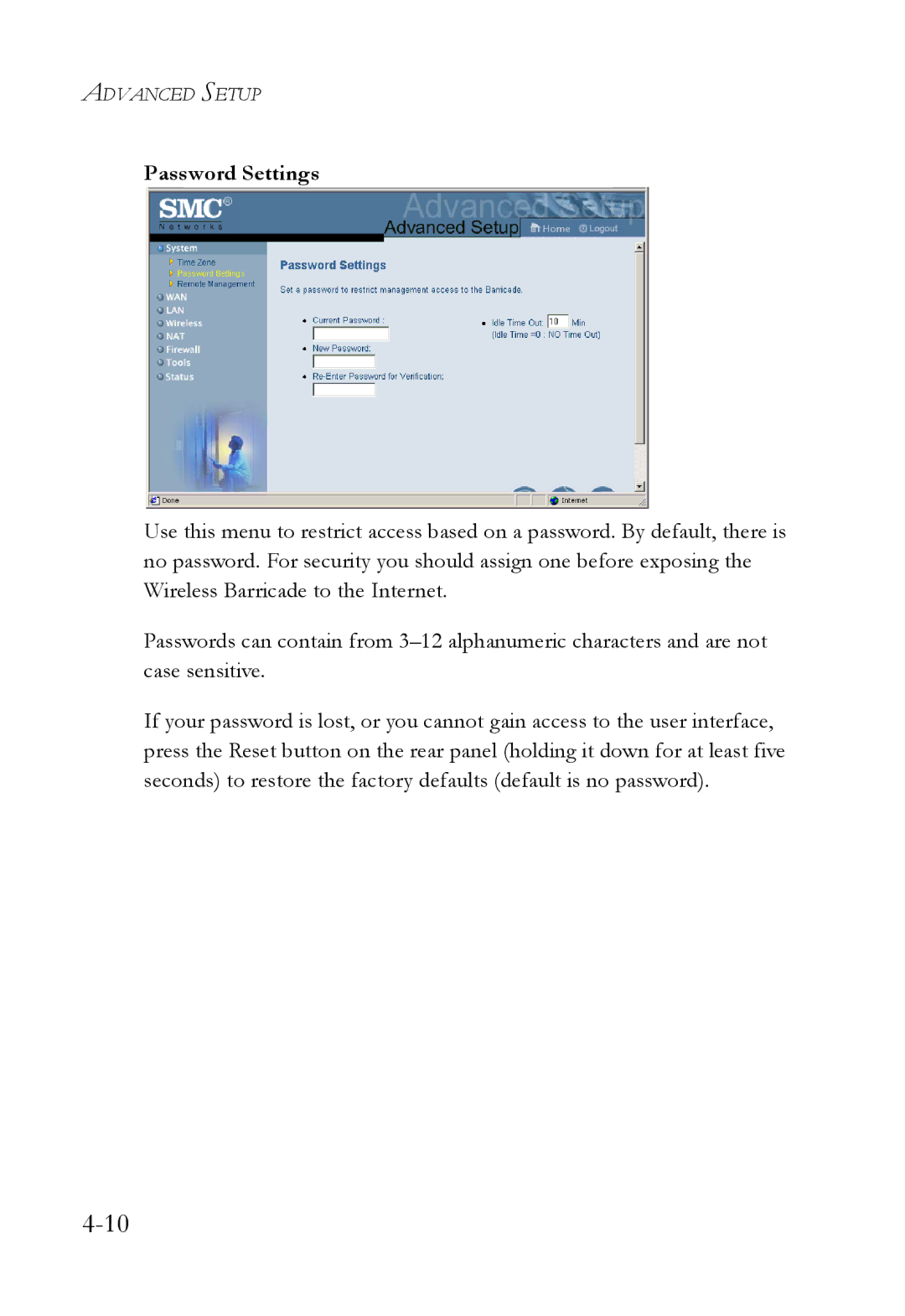 SMC Networks SMC7004VWBR manual Password Settings 
