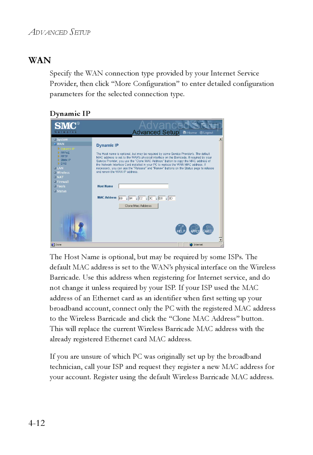 SMC Networks SMC7004VWBR manual Wan, Dynamic IP 