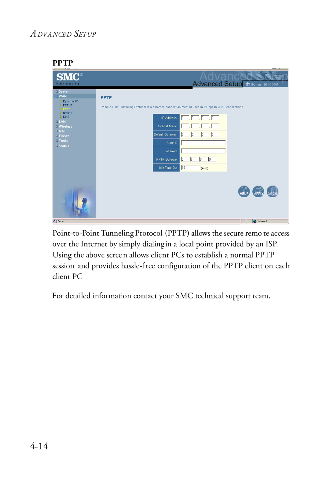 SMC Networks SMC7004VWBR manual Pptp 