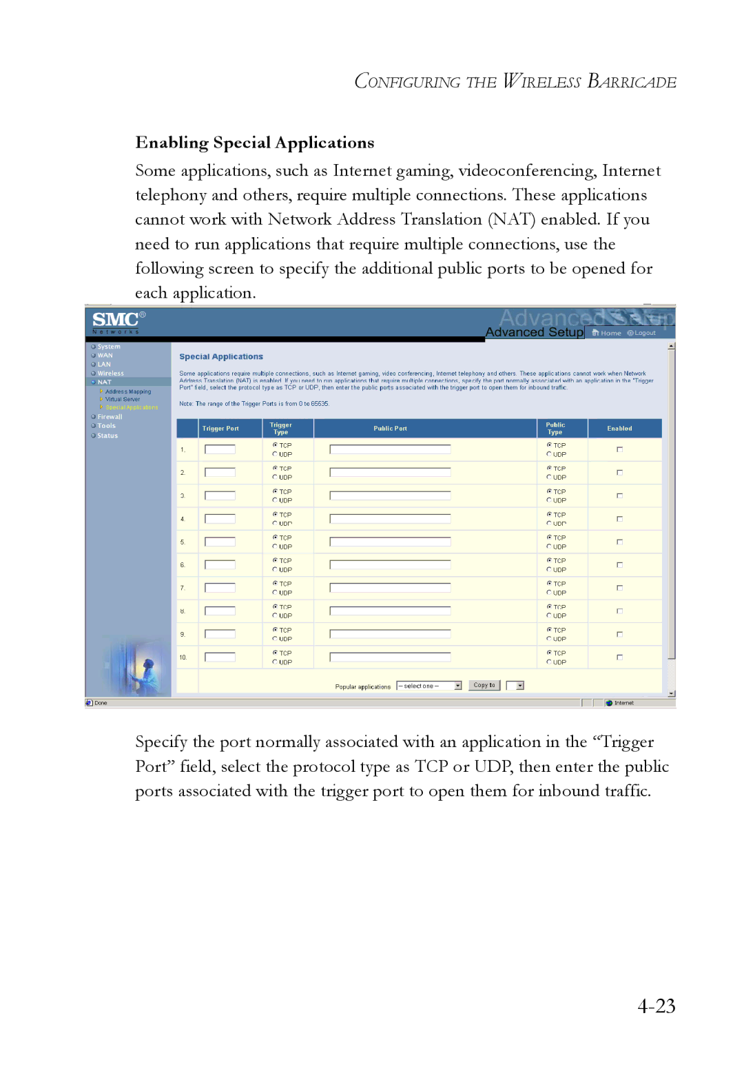 SMC Networks SMC7004VWBR manual Enabling Special Applications 