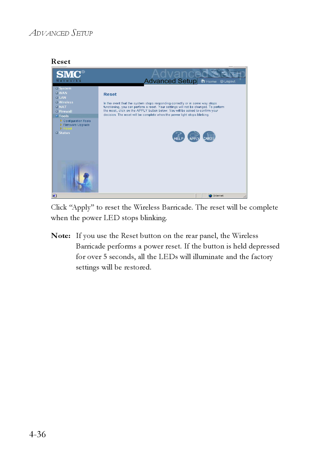 SMC Networks SMC7004VWBR manual Reset 