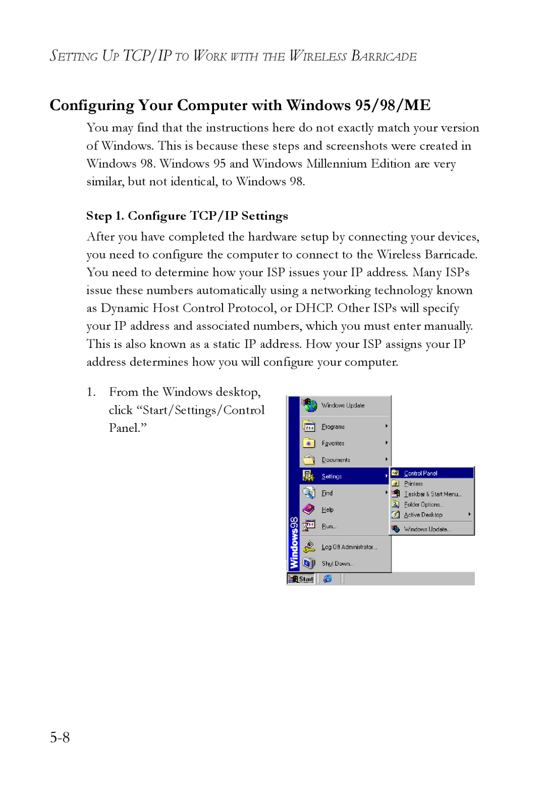 SMC Networks SMC7004VWBR manual Configuring Your Computer with Windows 95/98/ME, Configure TCP/IP Settings 