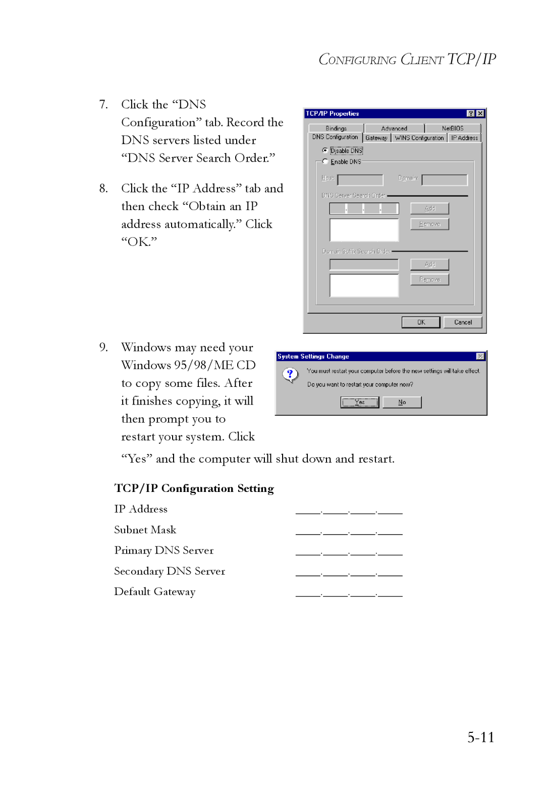 SMC Networks SMC7004VWBR manual TCP/IP Configuration Setting 