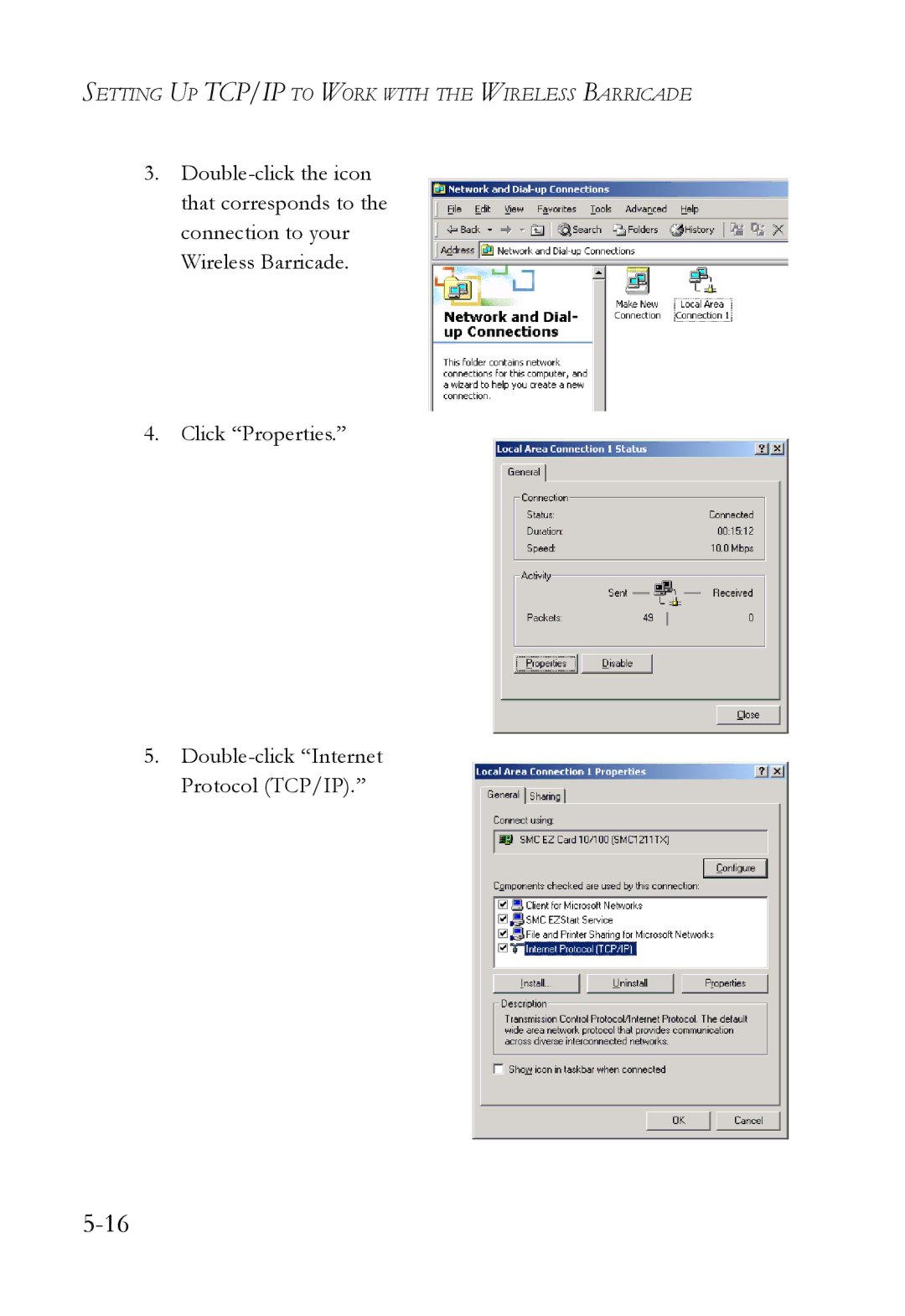 SMC Networks SMC7004VWBR manual Setting UP TCP/IP to Work with the Wireless Barricade 