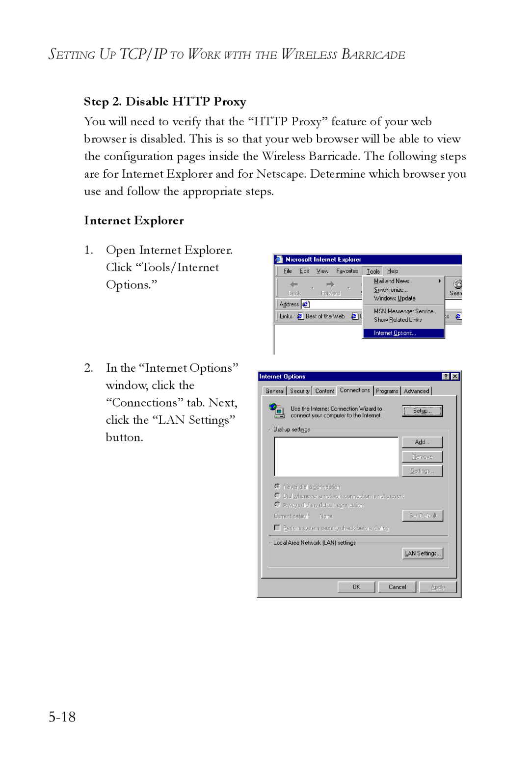 SMC Networks SMC7004VWBR manual Disable Http Proxy 