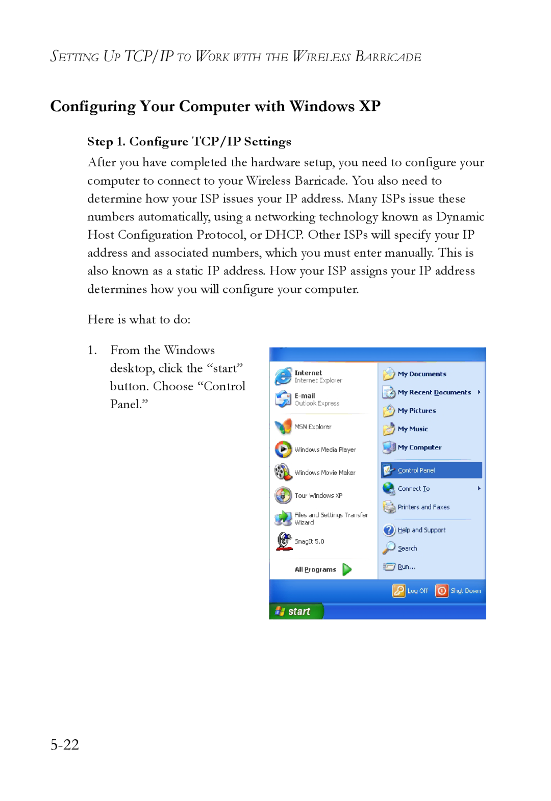 SMC Networks SMC7004VWBR manual Configuring Your Computer with Windows XP, Configure TCP/IP Settings 