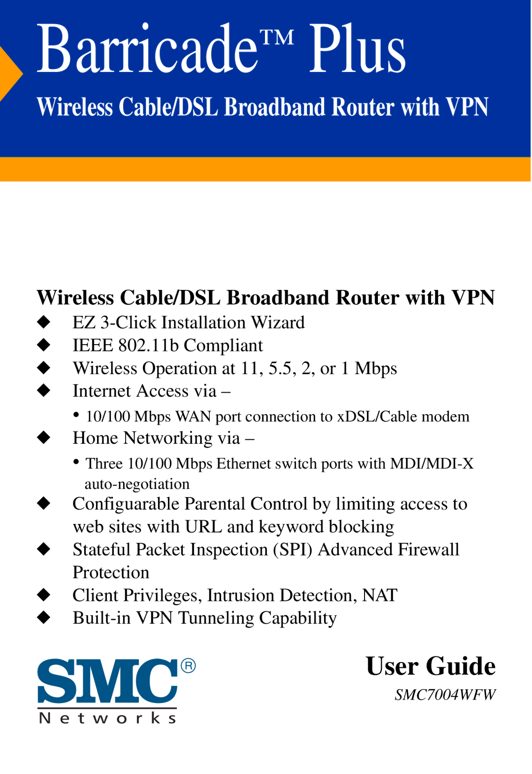 SMC Networks SMC7004WFW manual Barricade Plus 