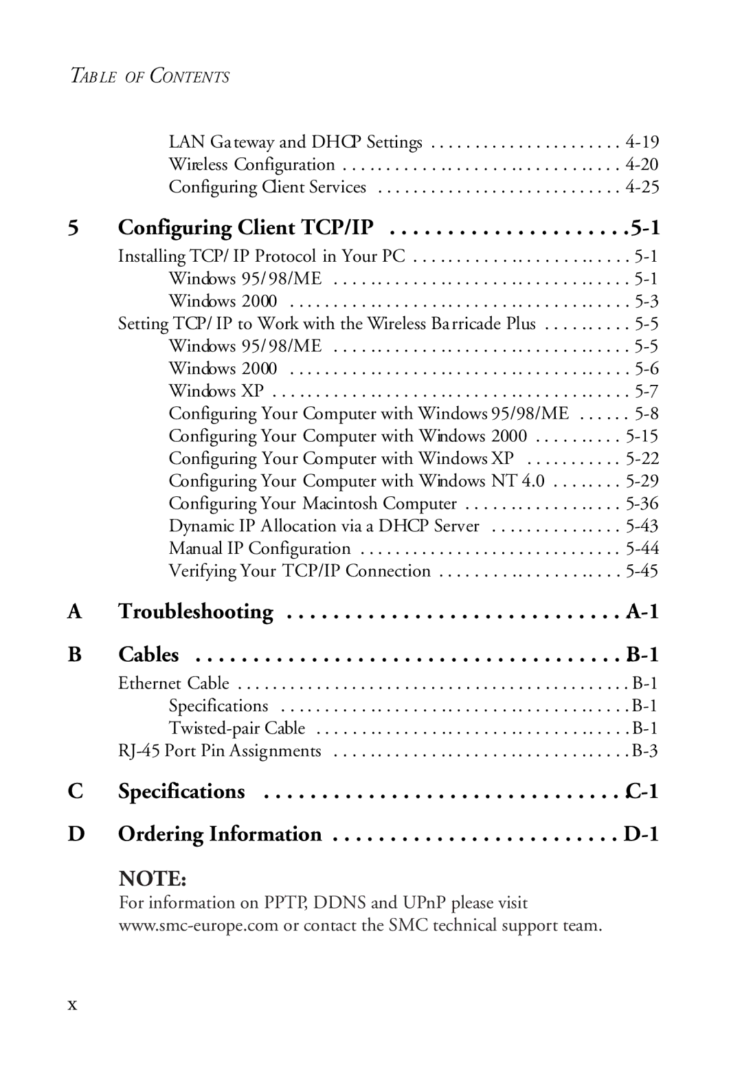 SMC Networks SMC7004WFW manual Troubleshooting Cables 