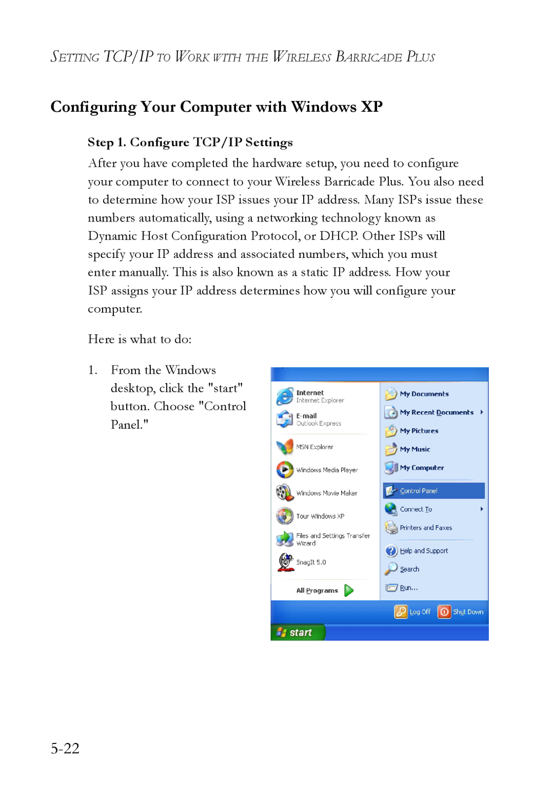 SMC Networks SMC7004WFW manual Configuring Your Computer with Windows XP, Configure TCP/IP Settings 