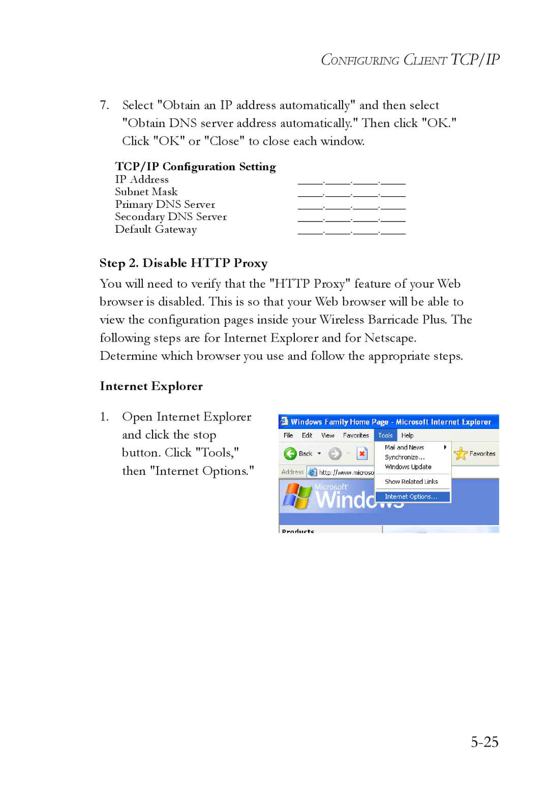 SMC Networks SMC7004WFW manual Disable Http Proxy 