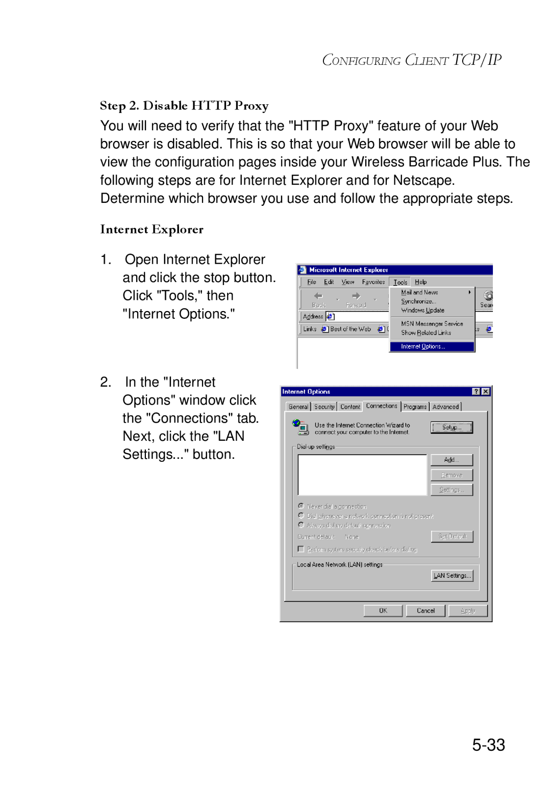 SMC Networks SMC7004WFW manual Disable Http Proxy 