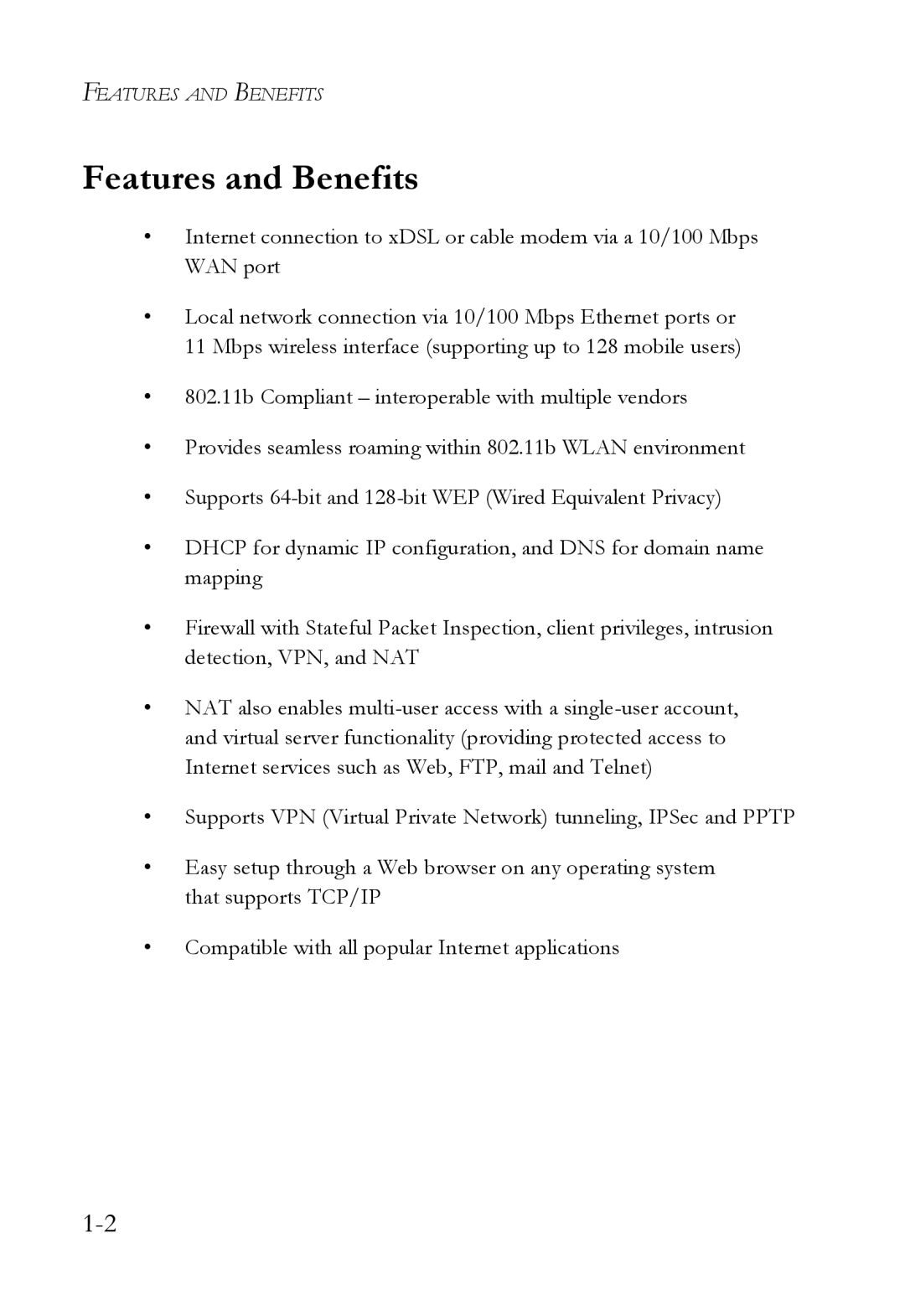SMC Networks SMC7004WFW manual Features and Benefits 