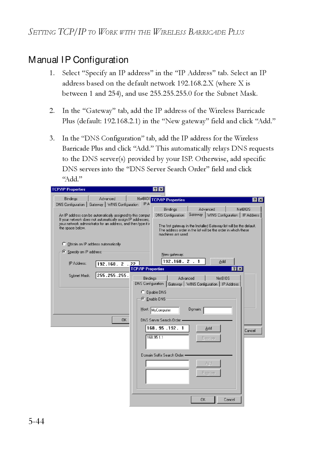 SMC Networks SMC7004WFW manual Manual IP Configuration 