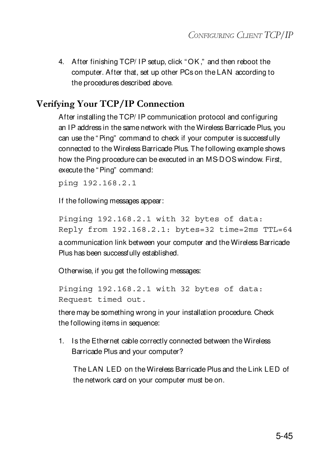 SMC Networks SMC7004WFW manual Verifying Your TCP/IP Connection 