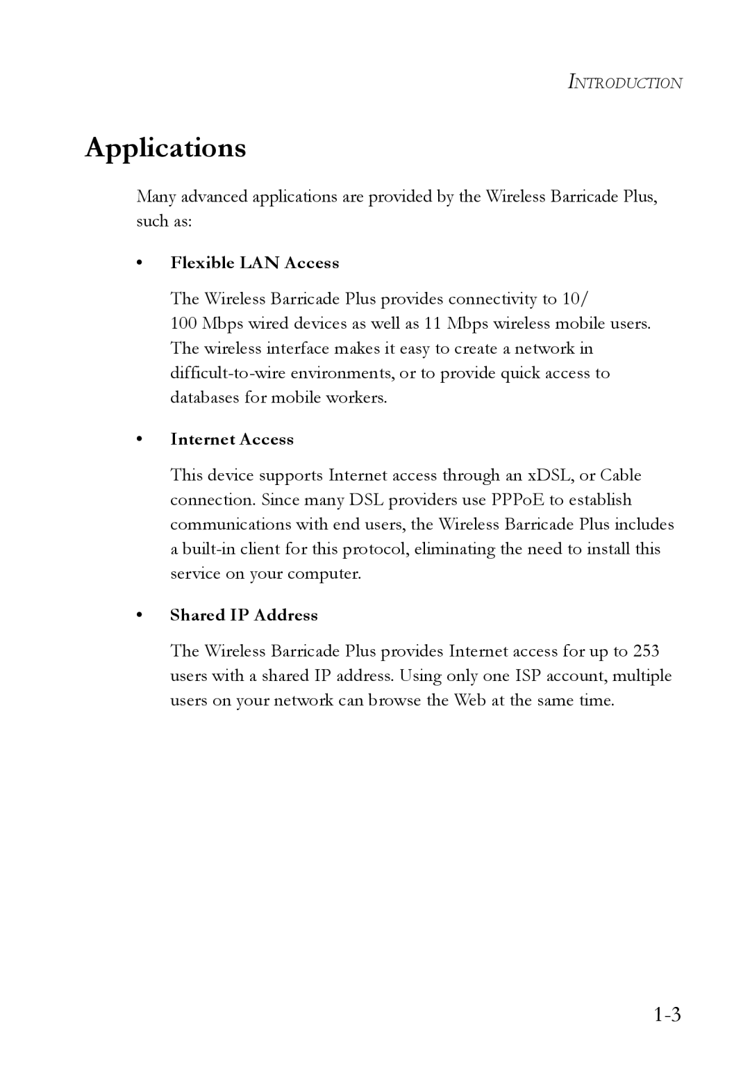 SMC Networks SMC7004WFW manual Applications, Flexible LAN Access, Internet Access, Shared IP Address 