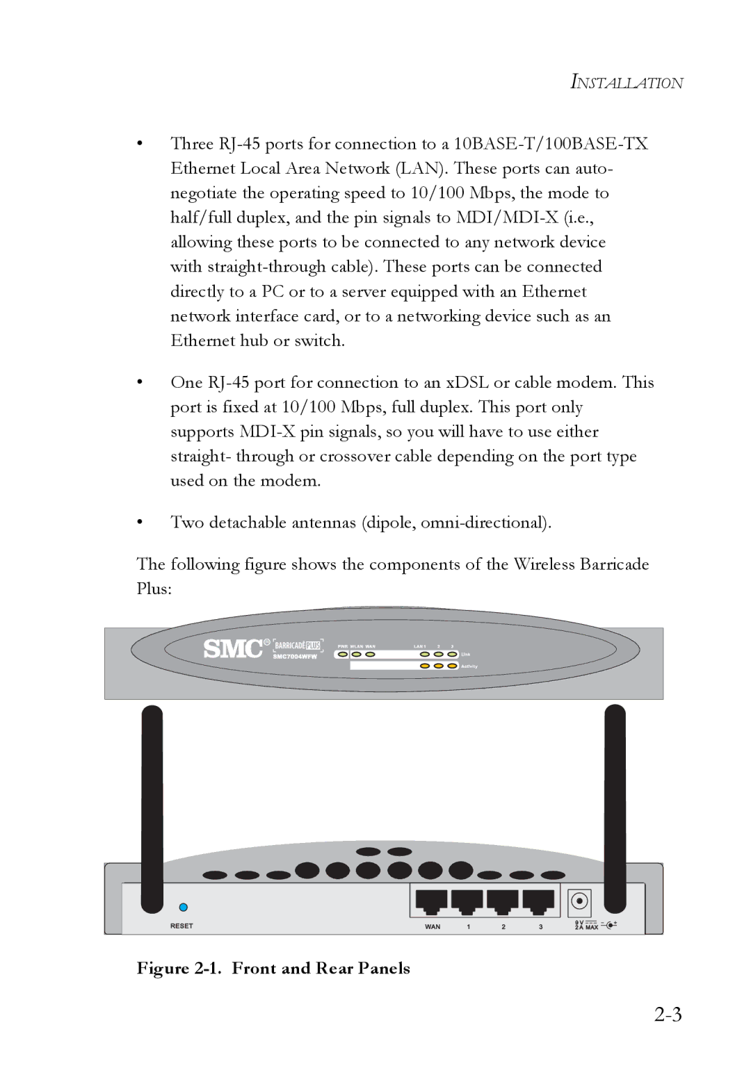 SMC Networks SMC7004WFW manual Front and Rear Panels 