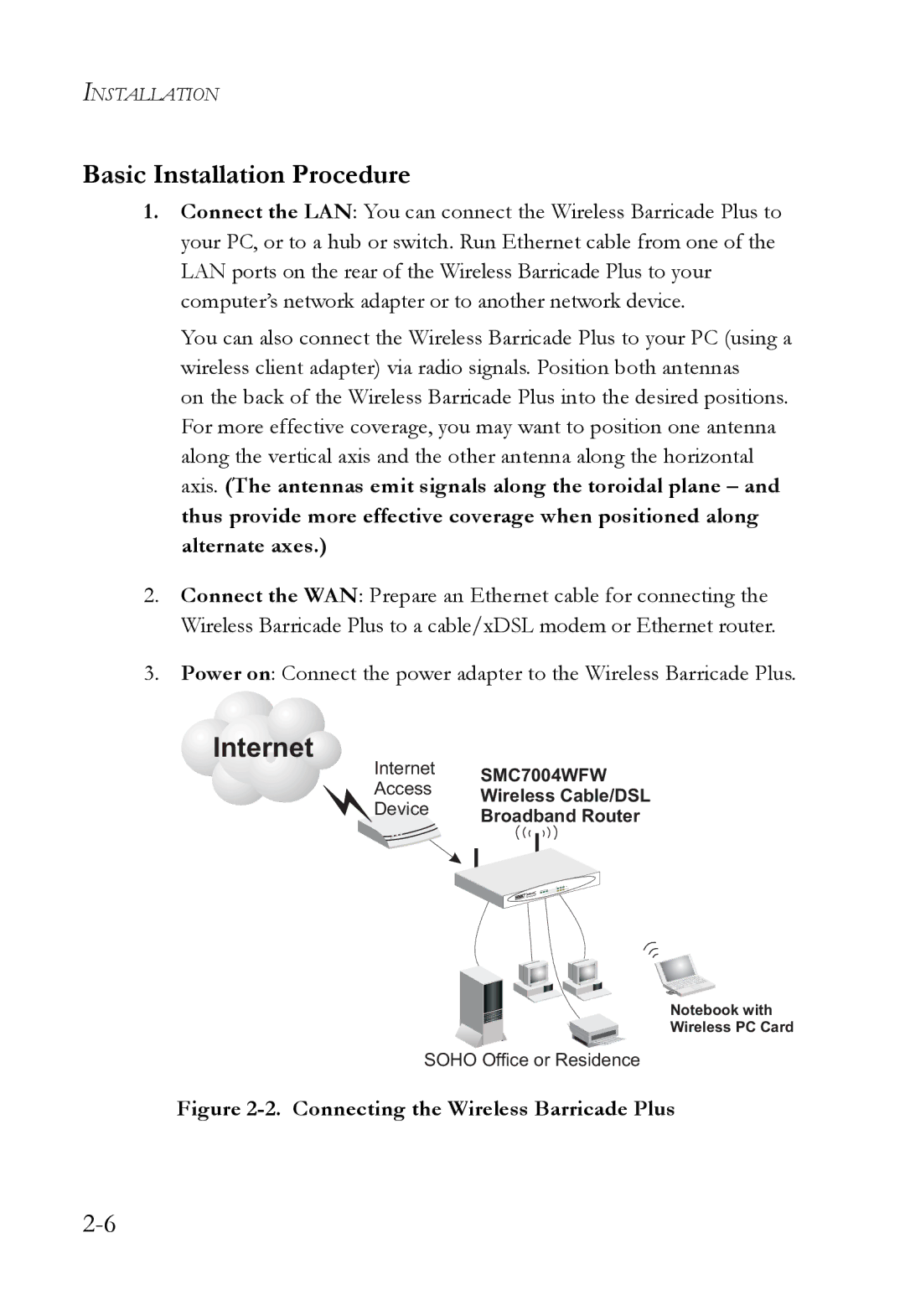 SMC Networks SMC7004WFW manual Basic Installation Procedure, Connecting the Wireless Barricade Plus 