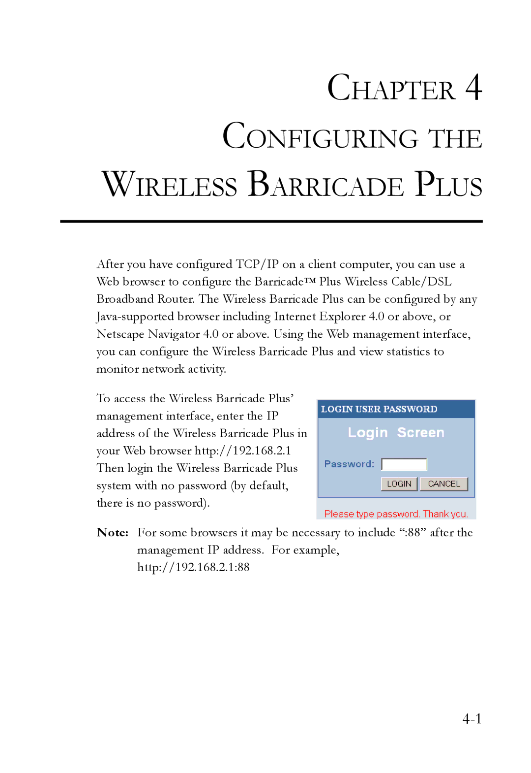 SMC Networks SMC7004WFW manual Chapter Configuring Wireless Barricade Plus 