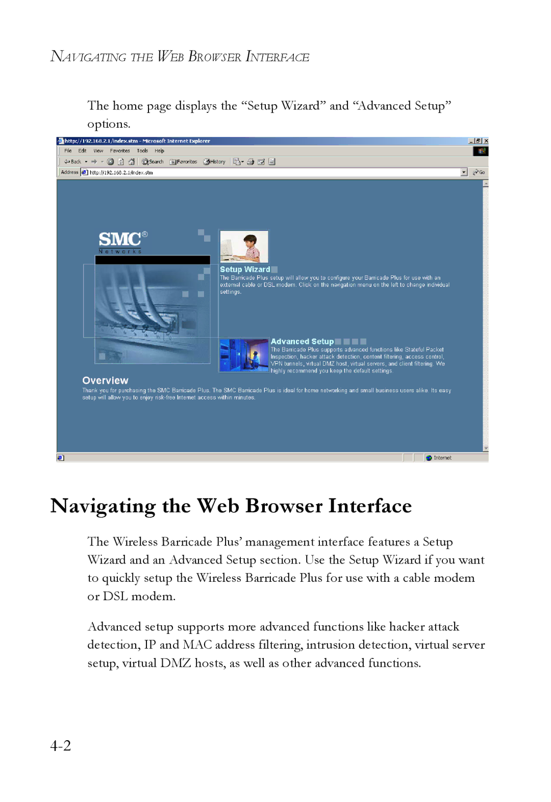 SMC Networks SMC7004WFW manual Navigating the Web Browser Interface 