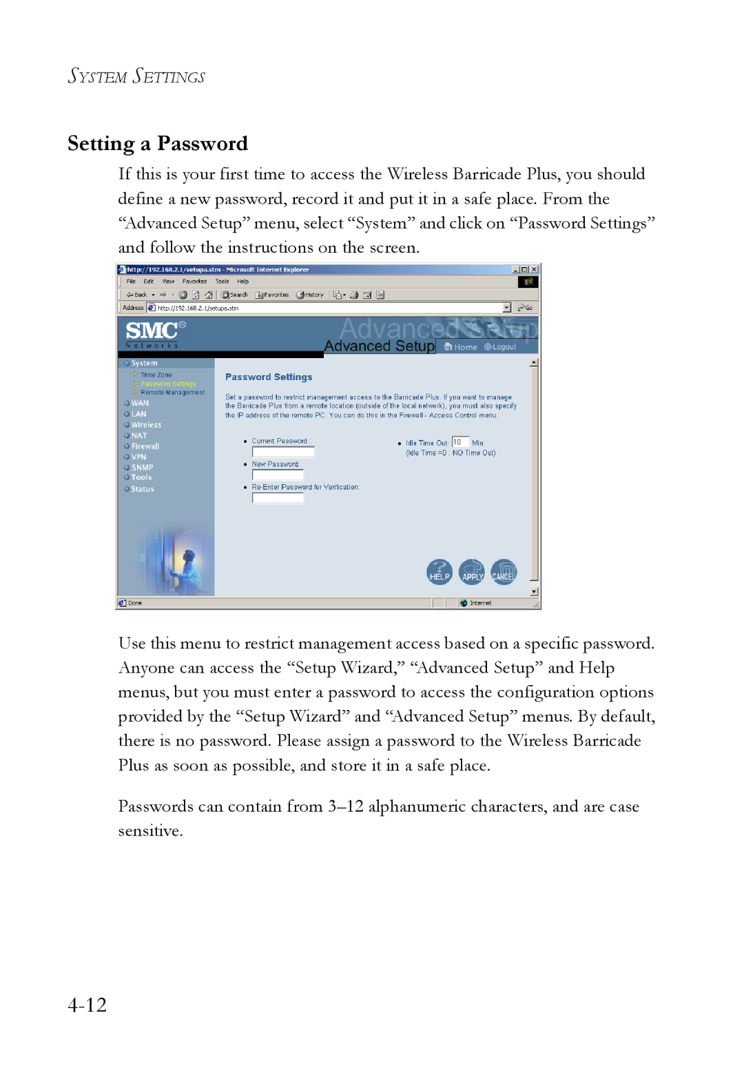 SMC Networks SMC7004WFW manual Setting a Password 