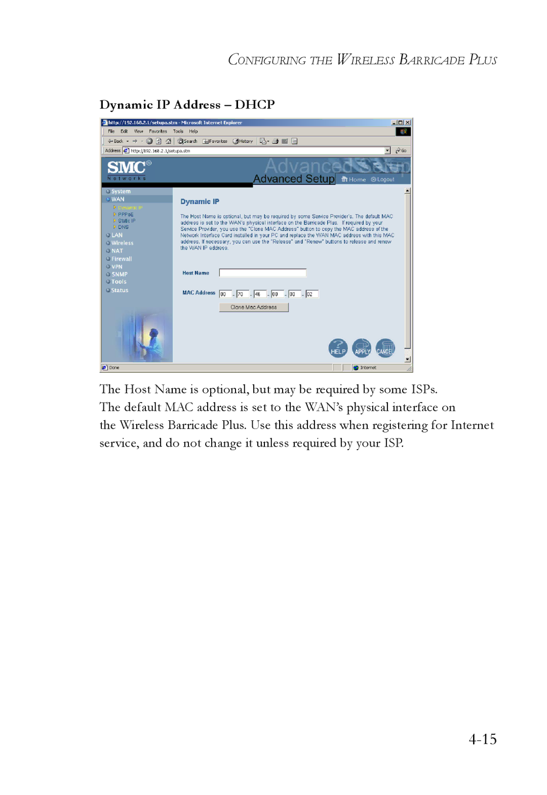 SMC Networks SMC7004WFW manual Dynamic IP Address Dhcp 