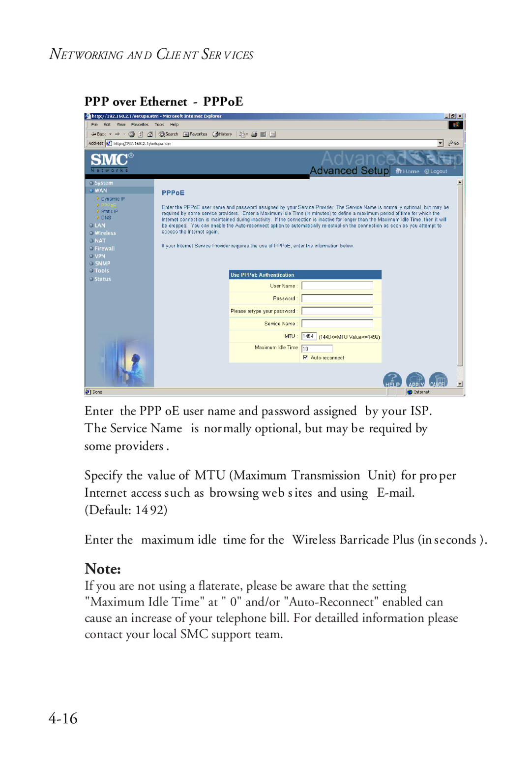 SMC Networks SMC7004WFW manual PPP over Ethernet PPPoE 