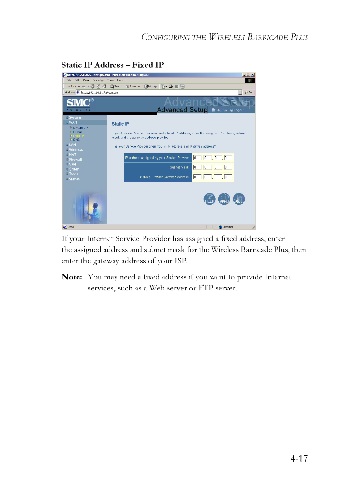 SMC Networks SMC7004WFW manual Static IP Address Fixed IP 