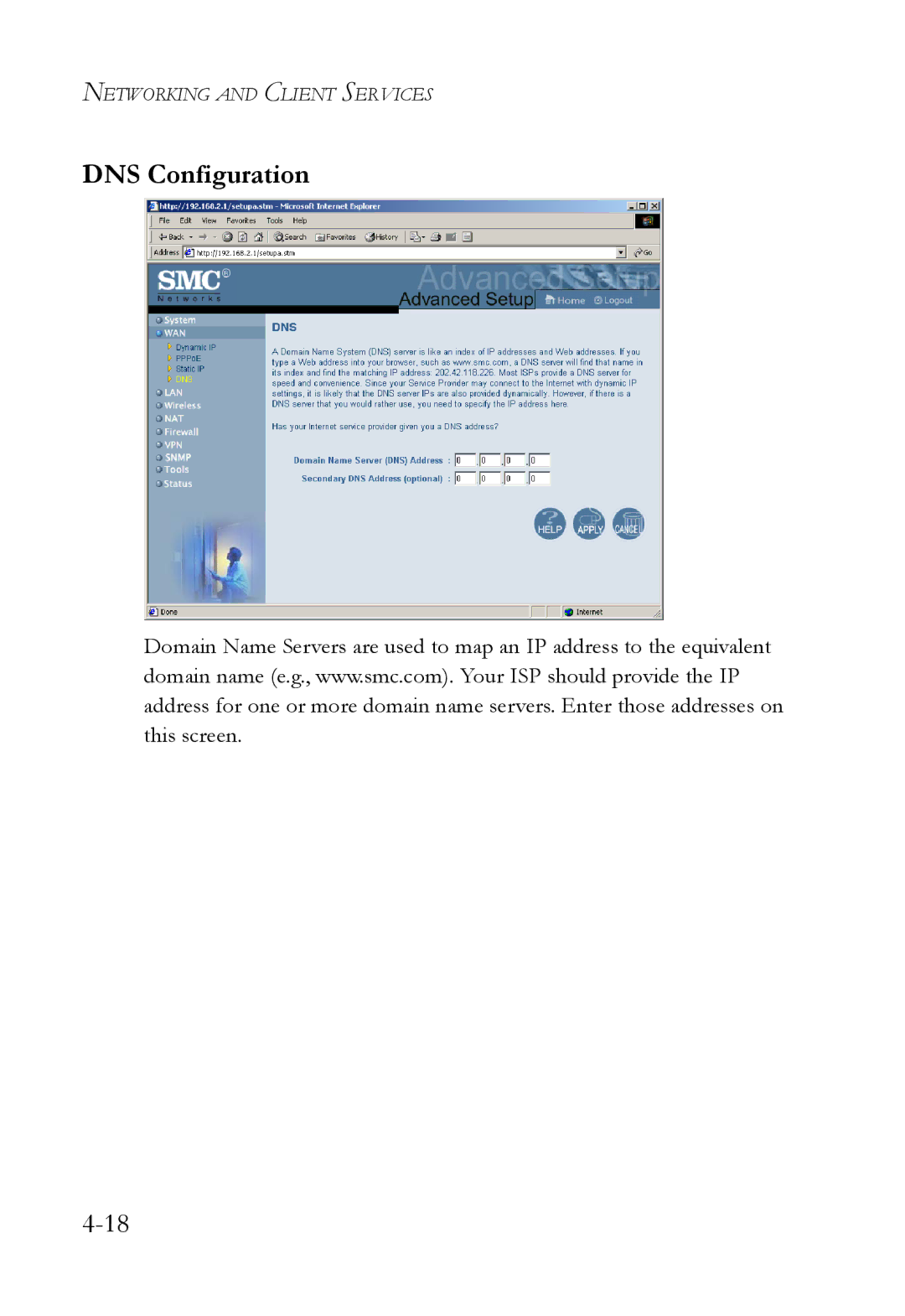 SMC Networks SMC7004WFW manual DNS Configuration 