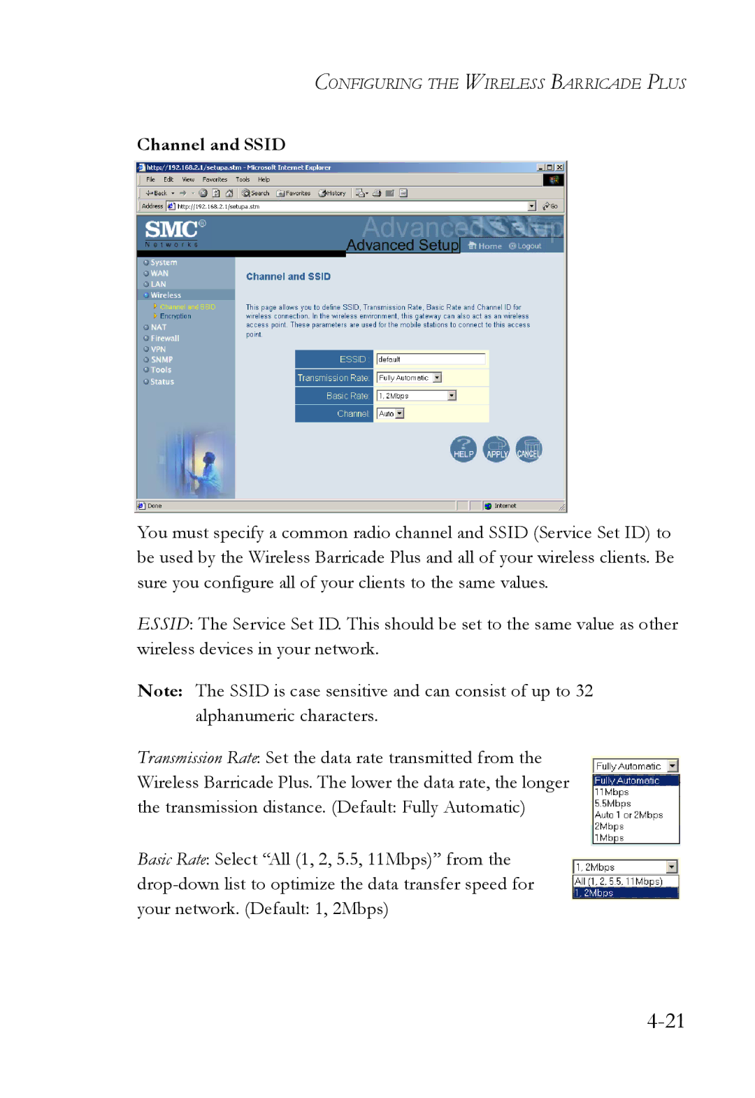 SMC Networks SMC7004WFW manual Channel and Ssid 