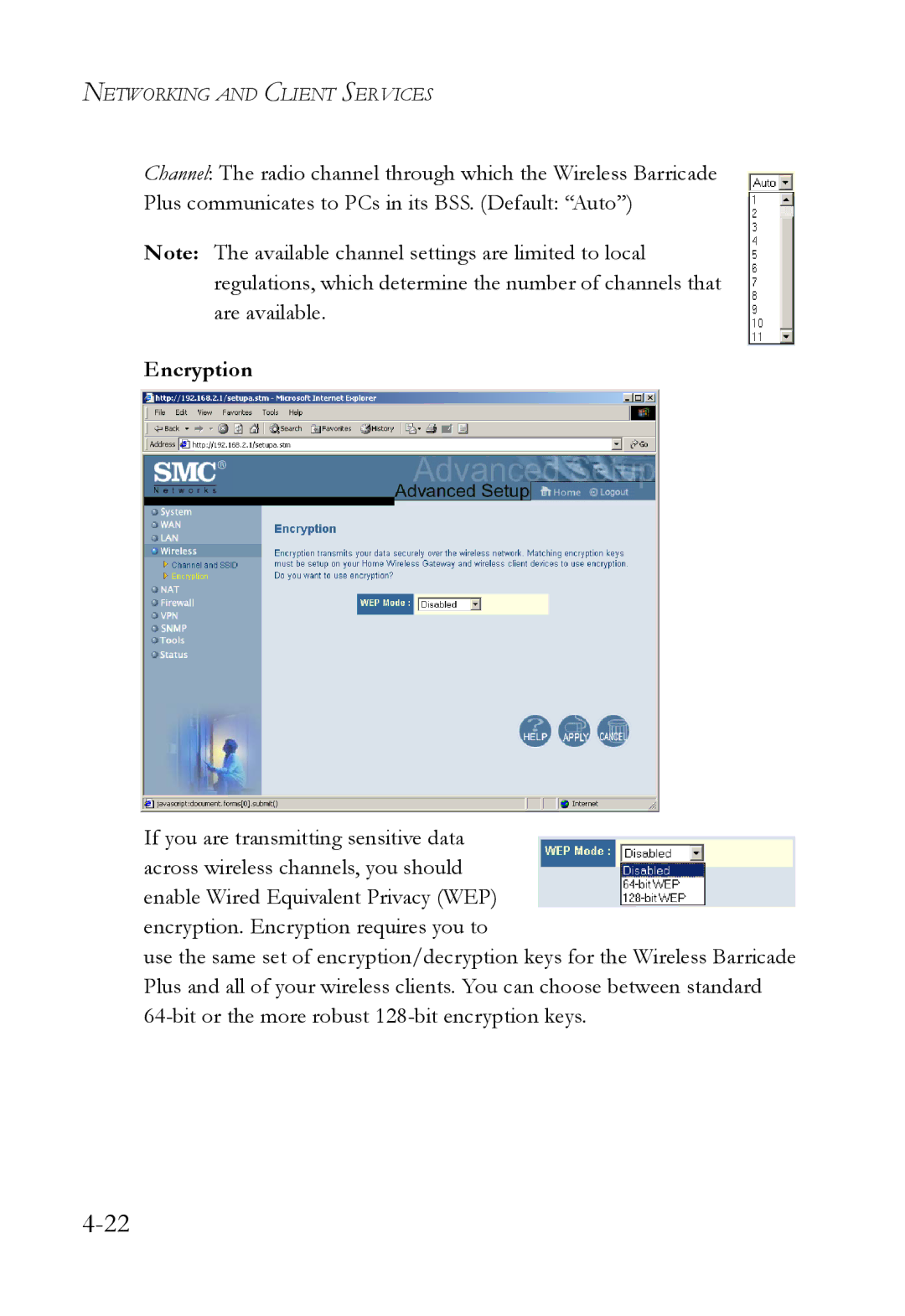 SMC Networks SMC7004WFW manual Encryption 