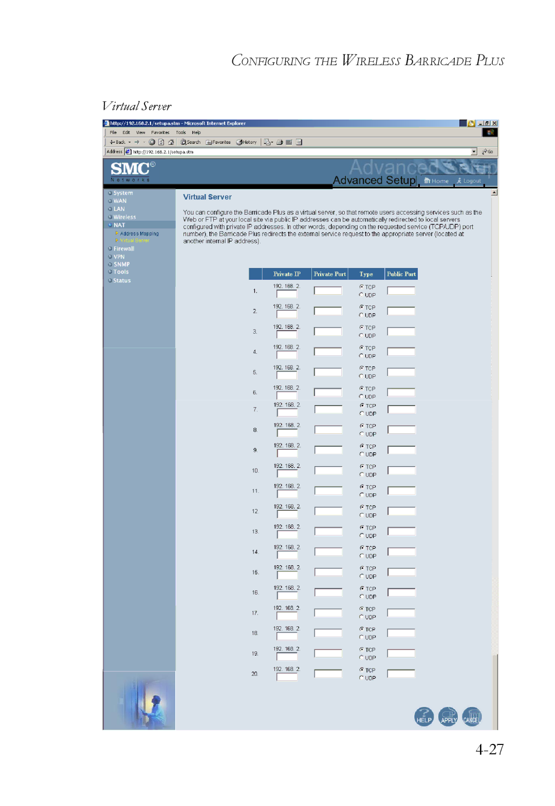 SMC Networks SMC7004WFW manual Virtual Server 