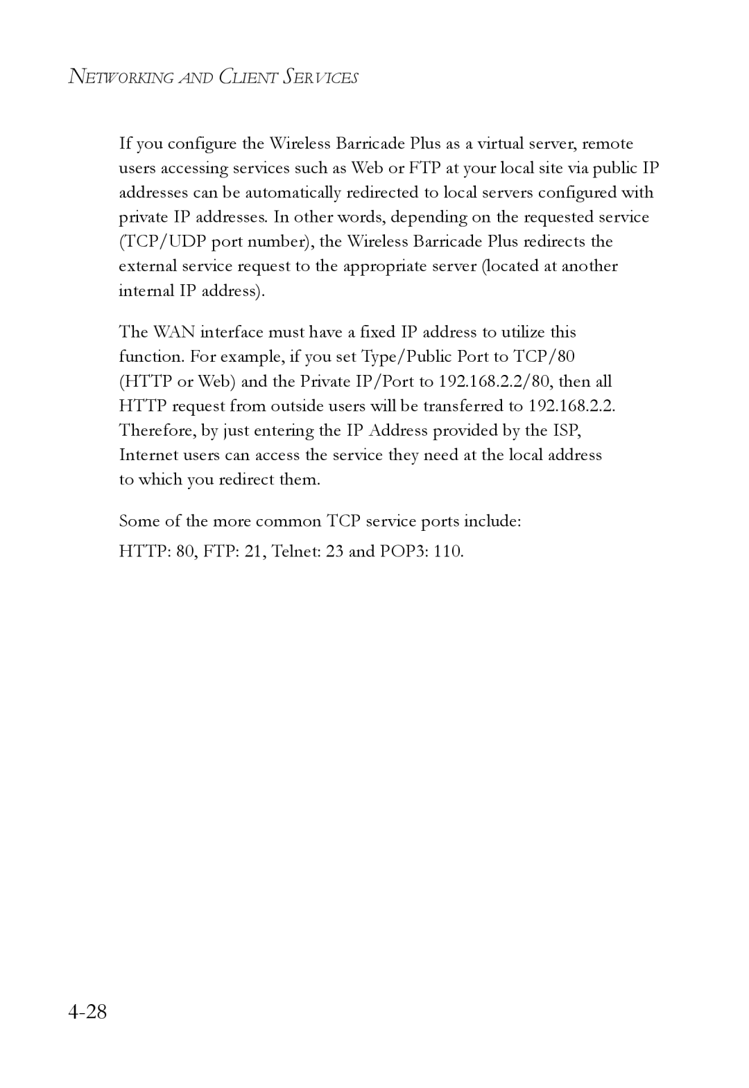 SMC Networks SMC7004WFW manual Networking and Client Services 