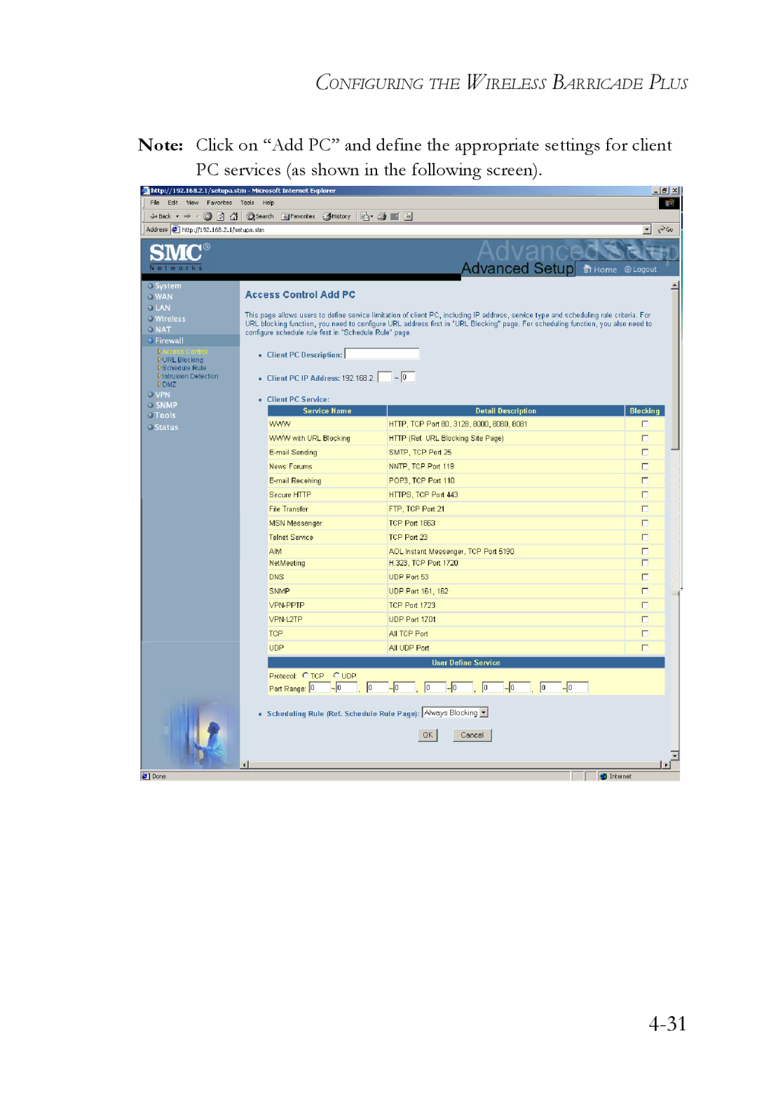 SMC Networks SMC7004WFW manual Configuring the Wireless Barricade Plus 