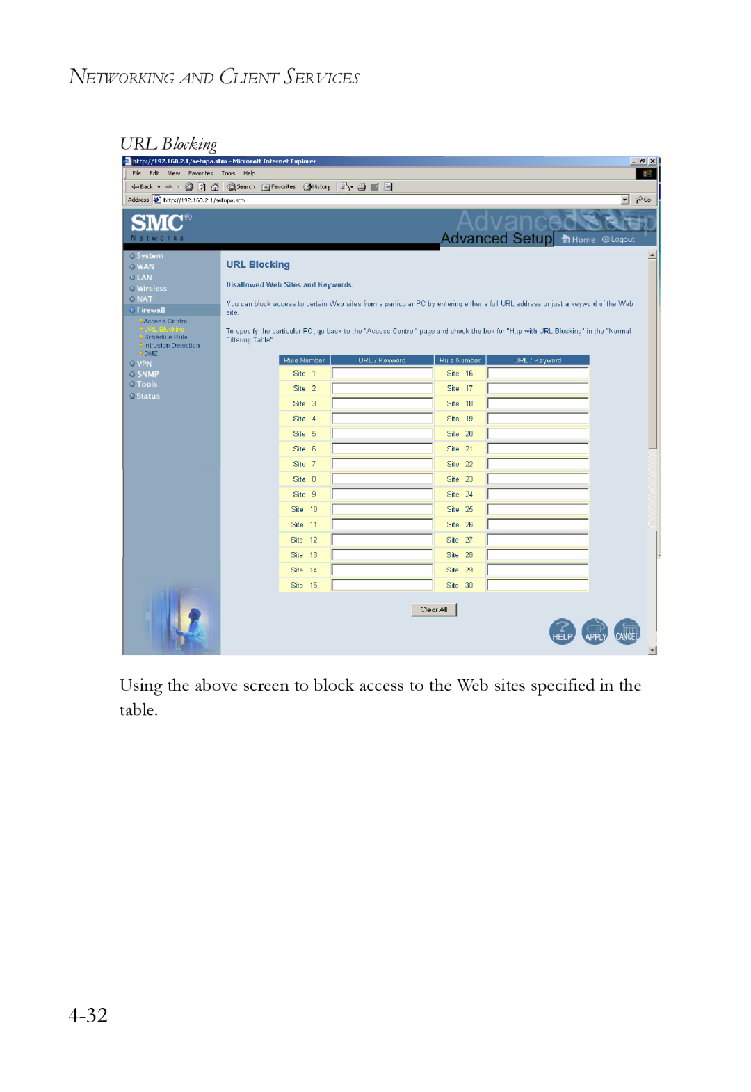 SMC Networks SMC7004WFW manual URL Blocking 