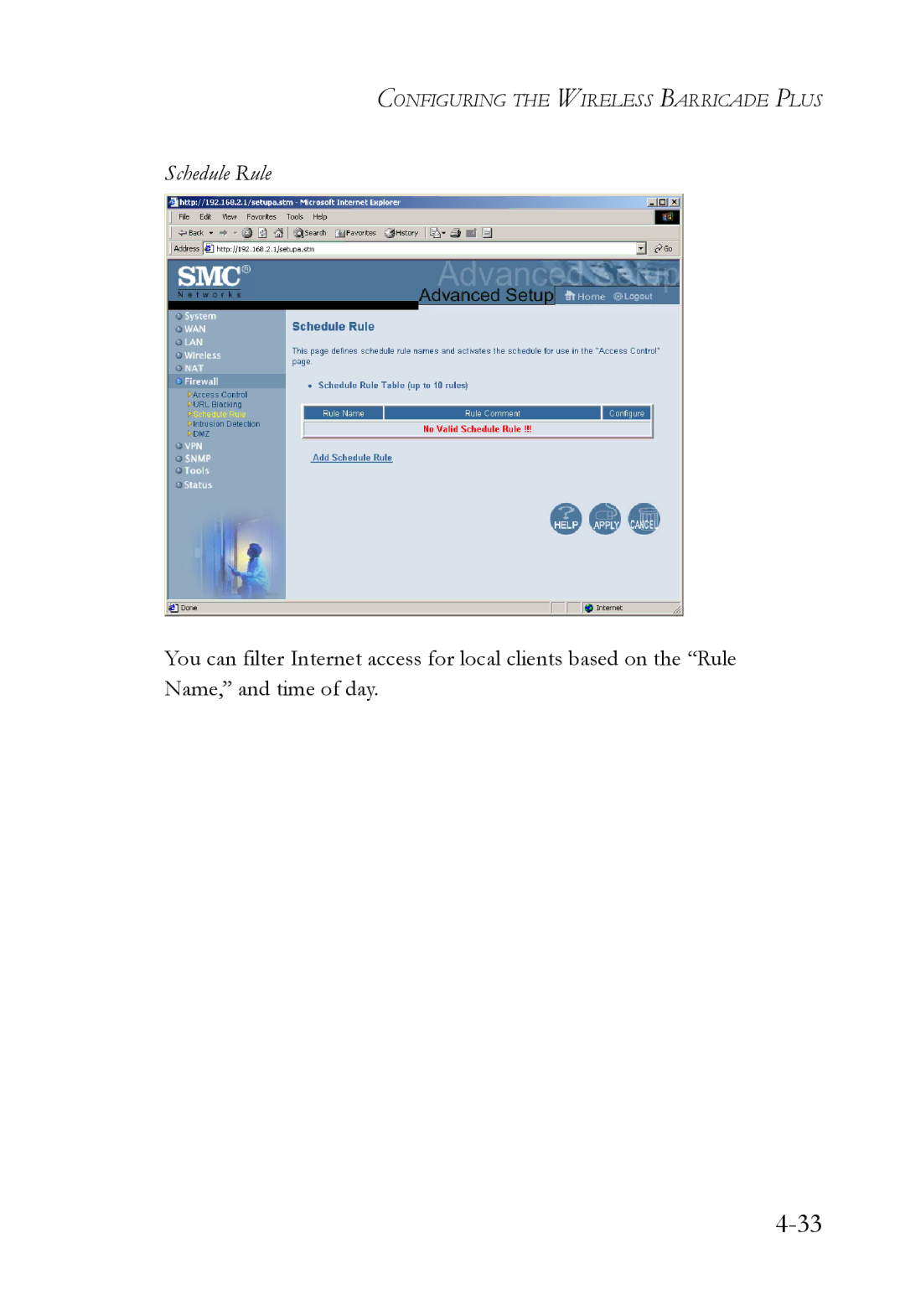 SMC Networks SMC7004WFW manual Schedule Rule 