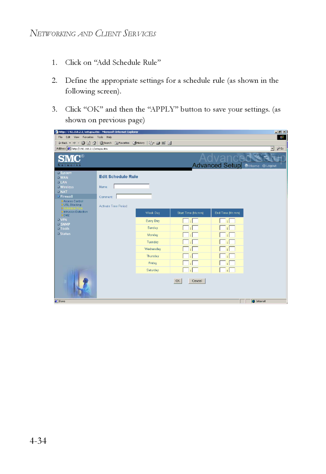 SMC Networks SMC7004WFW manual Networking and Client Services 